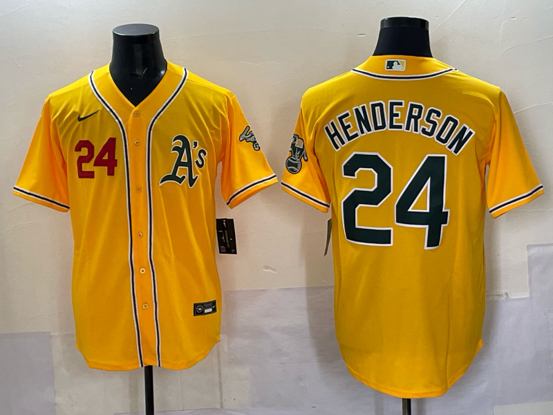Men Oakland Athletics #24 Henderson yellow Nike 2025 MLB Jersey 00
